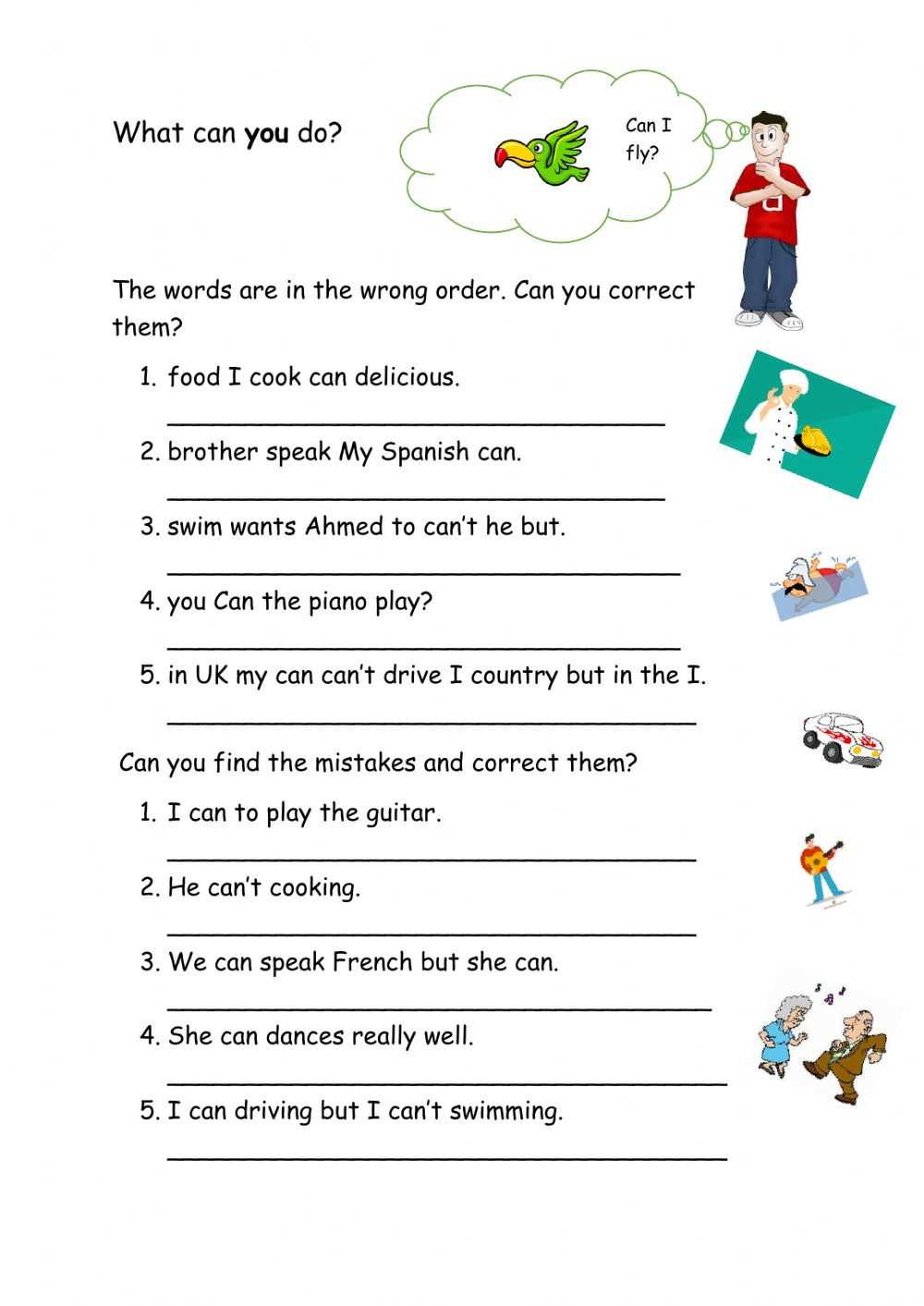 can cant esl worksheet can cant esl worksheet