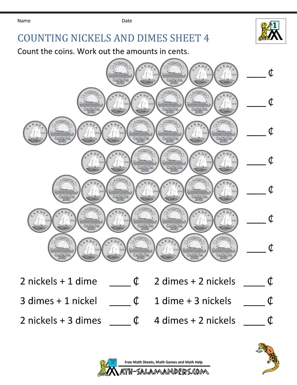 canadian money worksheets making change