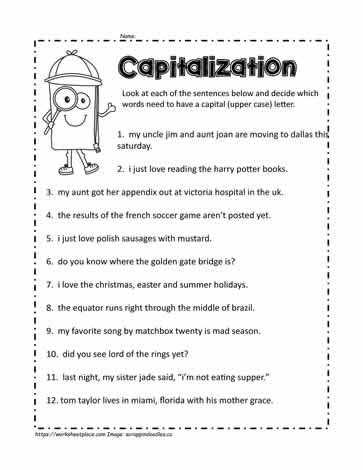 capitals and punctuation worksheets