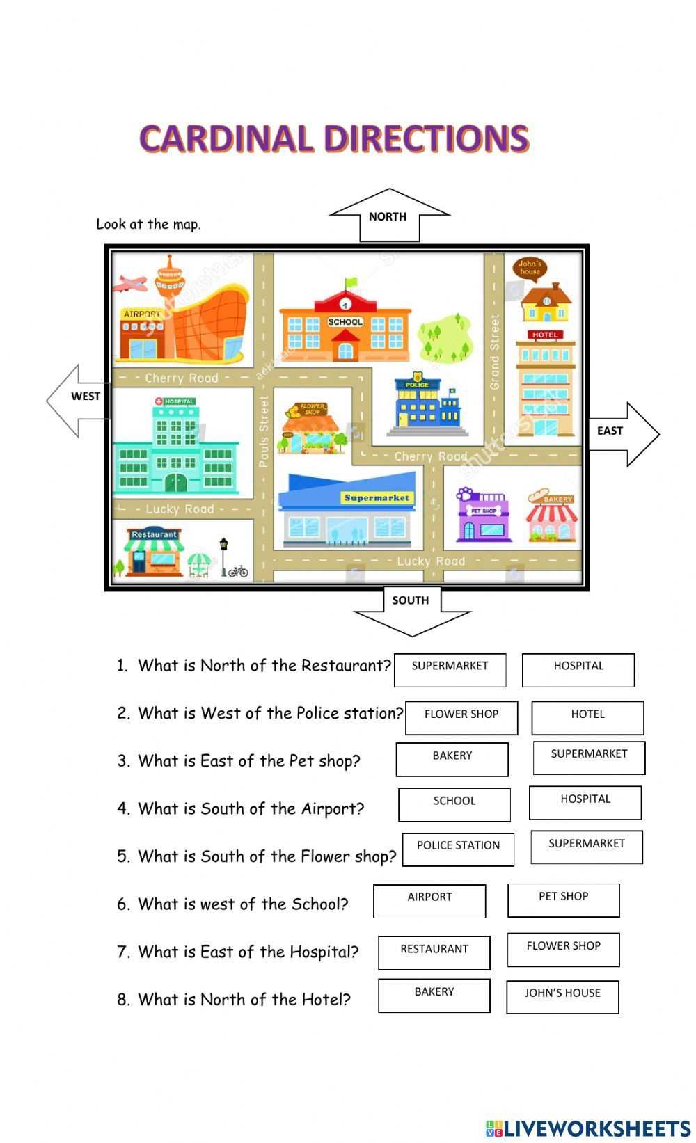 cardinal directions worksheet 1st grade