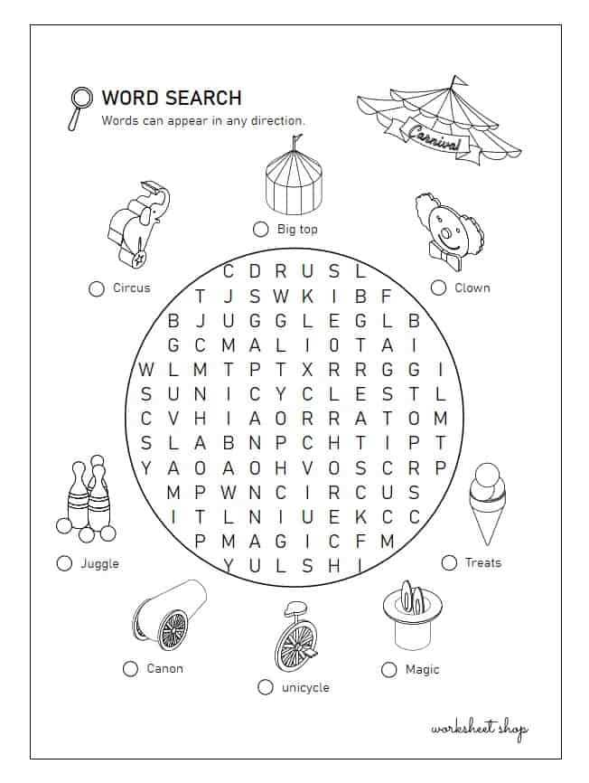 carnival worksheets kindergarten