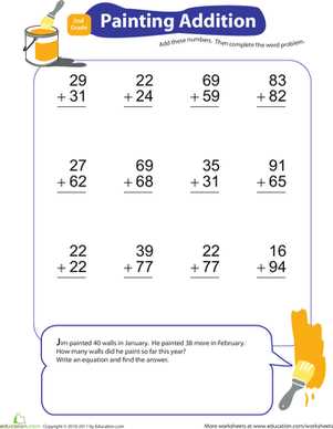 carry over addition worksheets for class 1