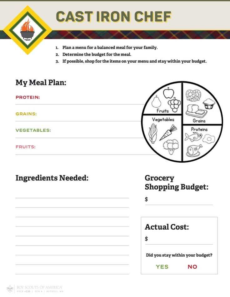 cast iron chef webelos worksheet