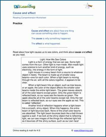 cause and effect worksheets grade 6