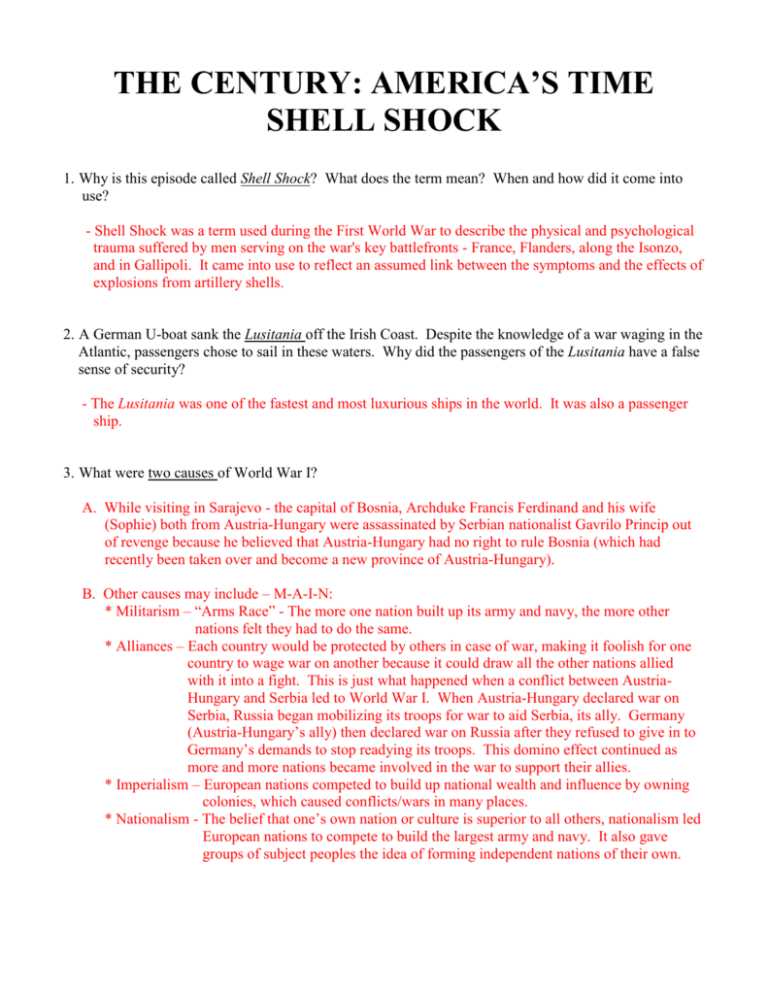 causes of world war one worksheet