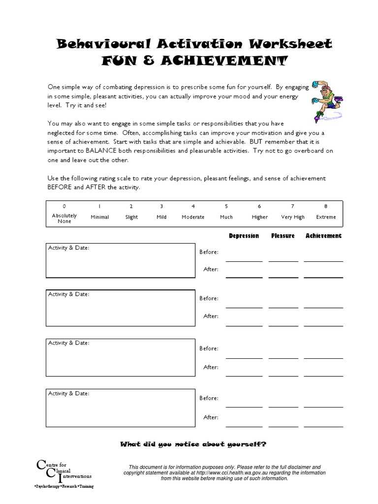 cbt behavioral activation worksheet
