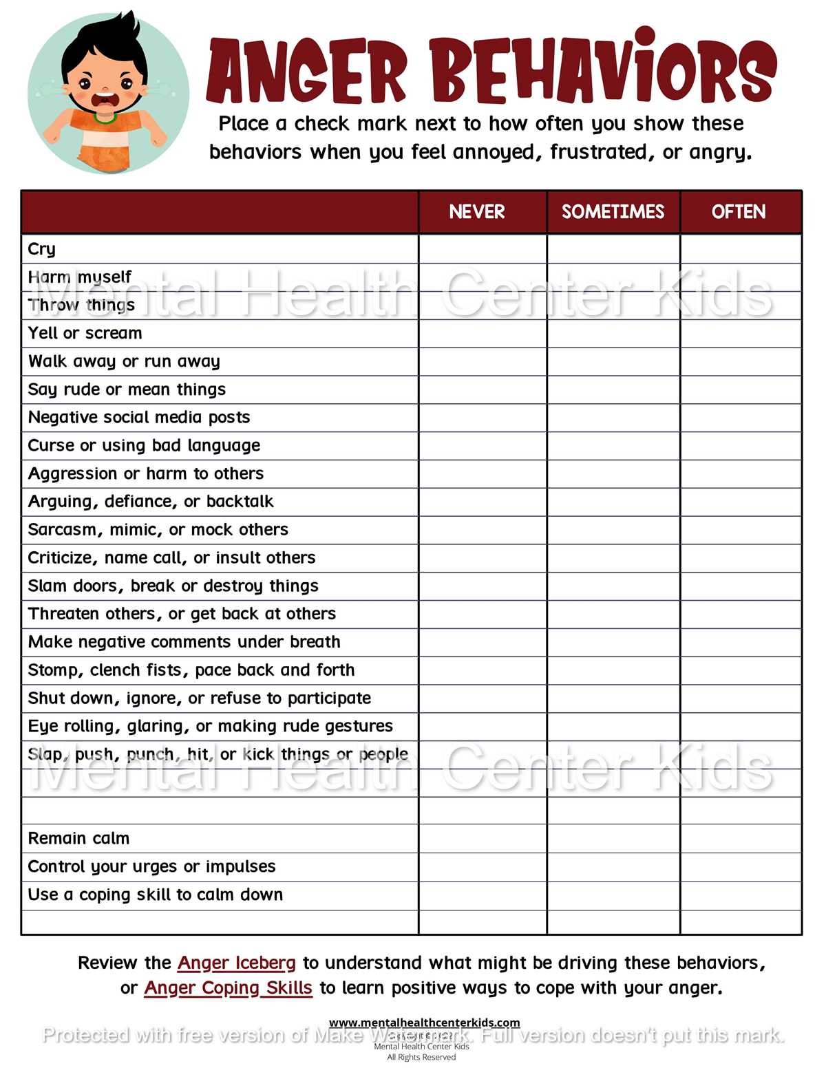 cbt for anger worksheets