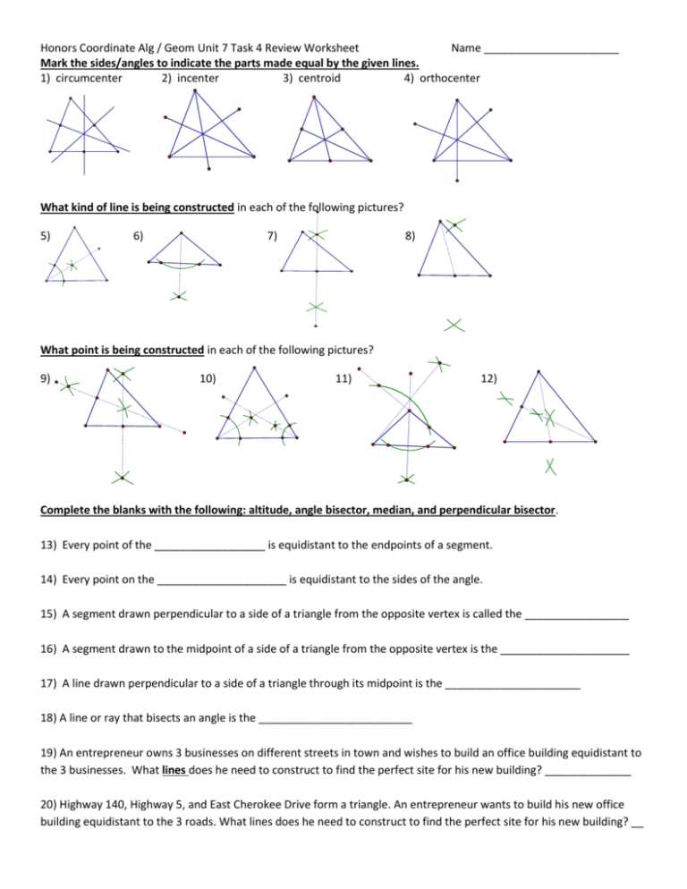 center of triangle worksheet