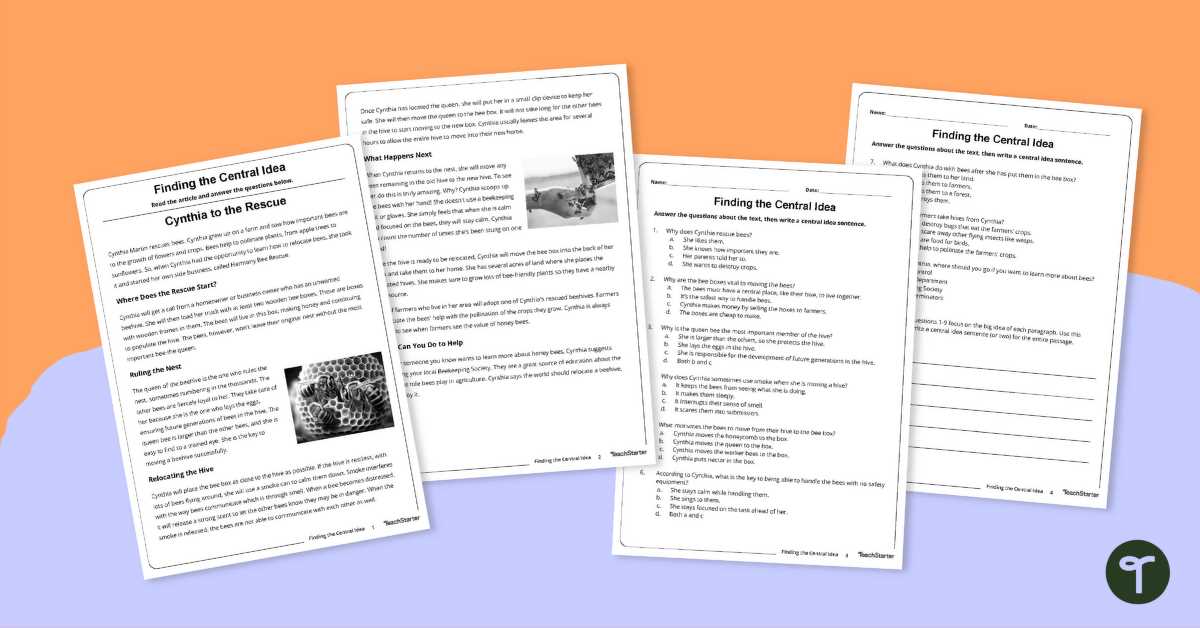 central idea worksheet 7th grade