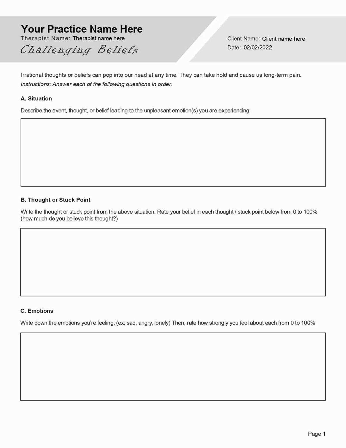 challenging beliefs worksheet on trust