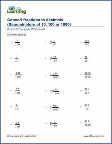change fractions to decimals worksheet