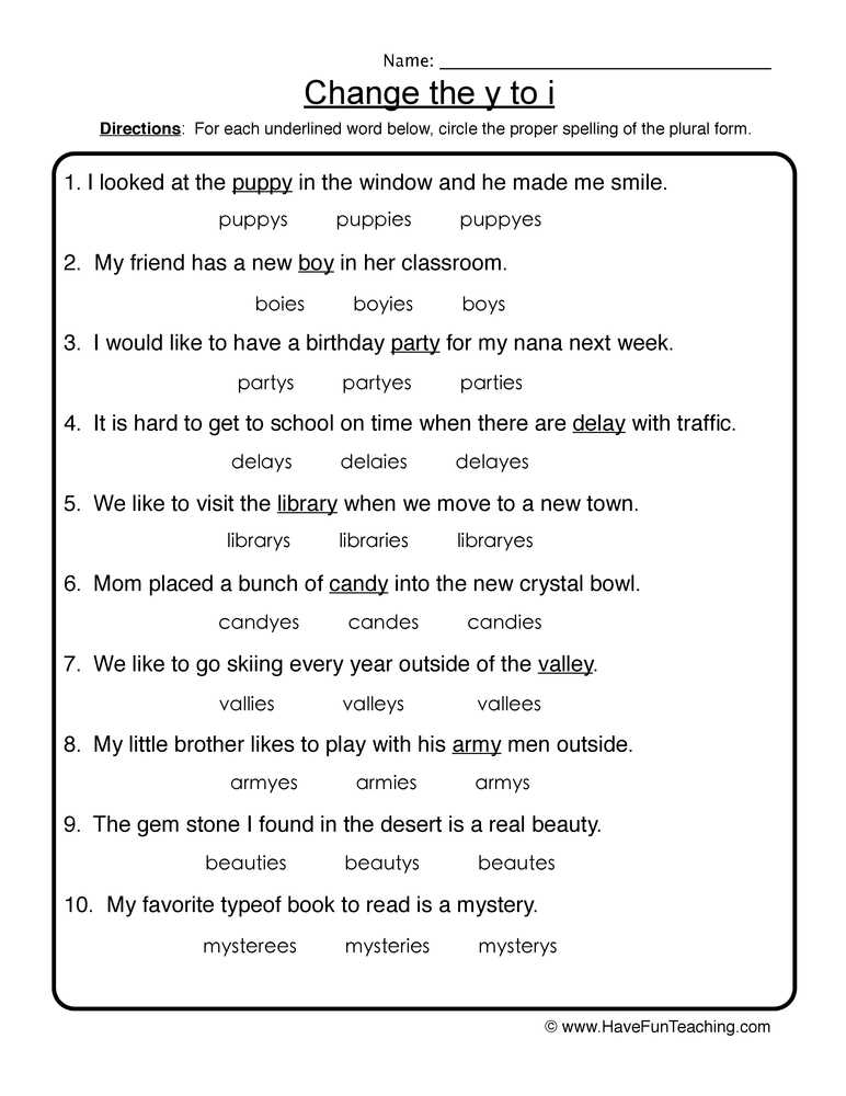 change into plural worksheet