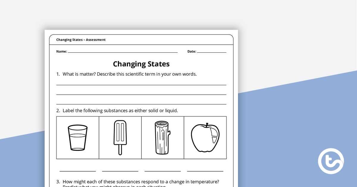 changes of states worksheet