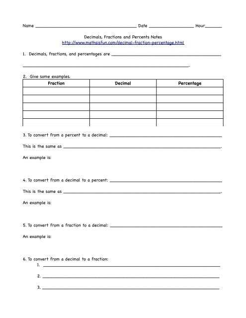 changing percents to decimals worksheets