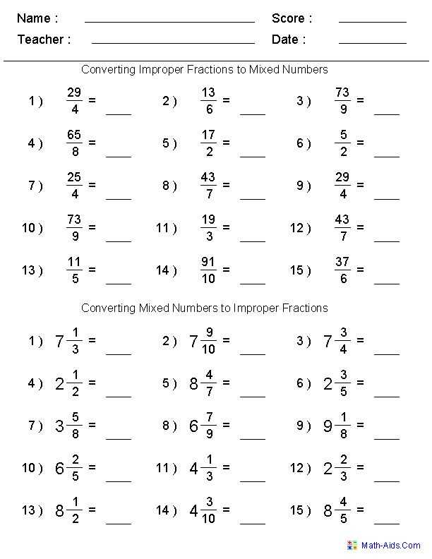changing unlike fractions to like fractions worksheets