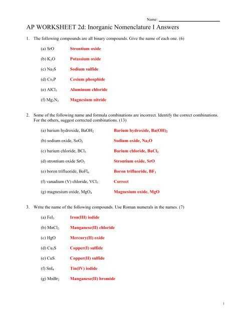 chapter 7 worksheets chemical formulas and nomenclature