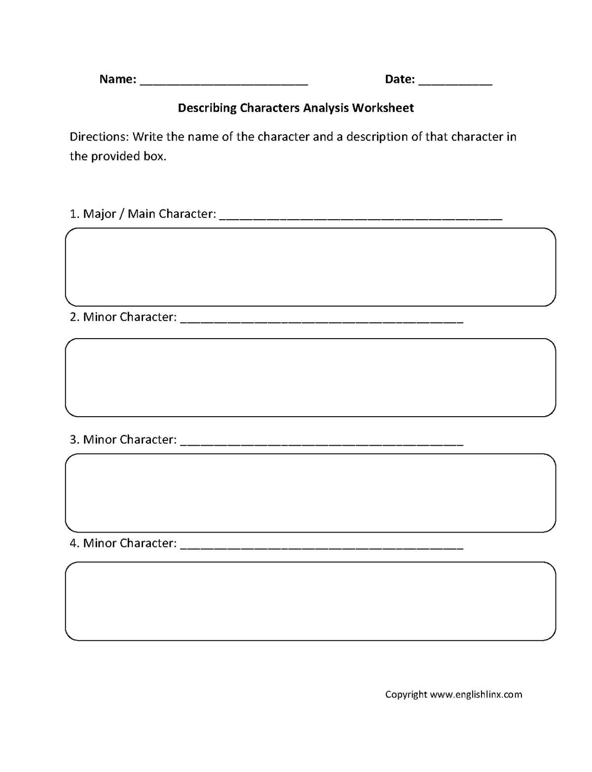 character analysis worksheet high school