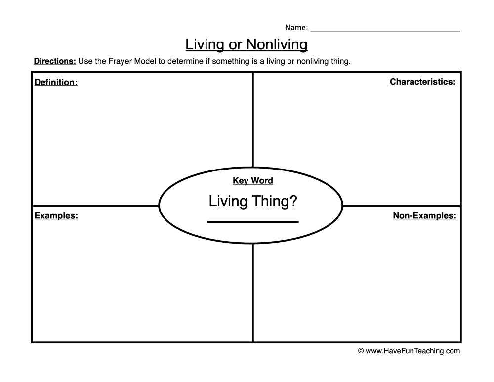 characteristics of living things worksheet
