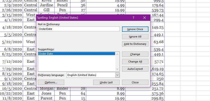 check spelling in the entire worksheet accepting the suggested corrections