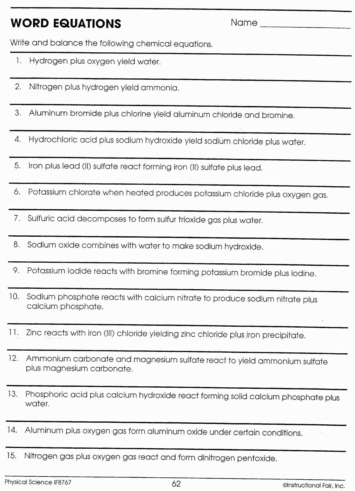 chemfiesta word equations worksheet chemfiesta word equations worksheet
