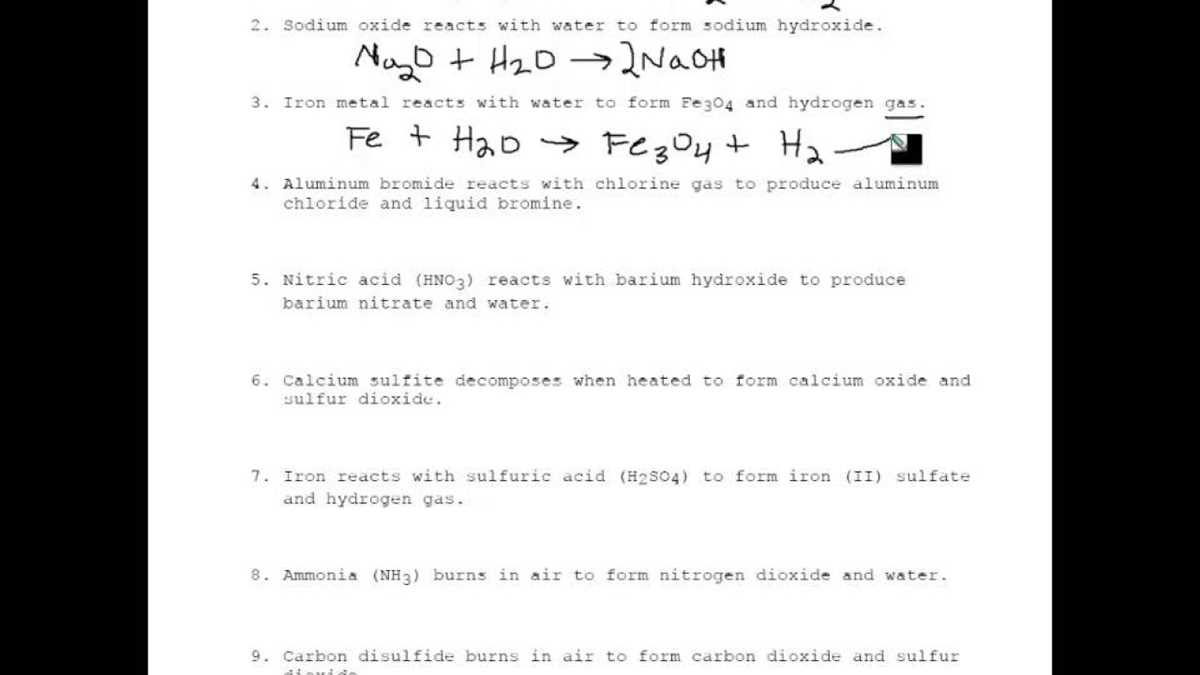 chemical equation writing worksheet