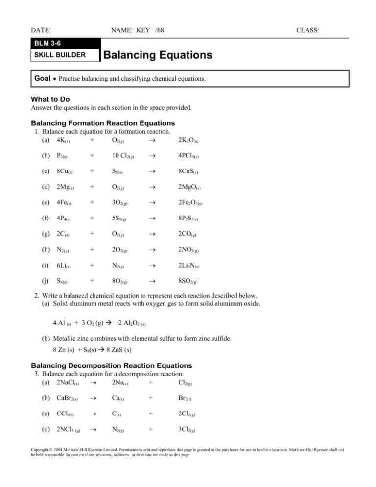 chemistry 1 balancing equations worksheet