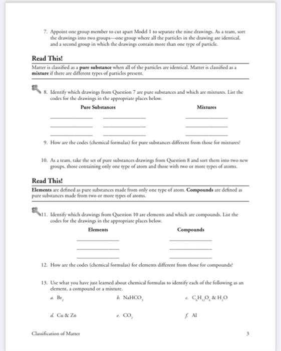 chemistry classification of matter worksheet