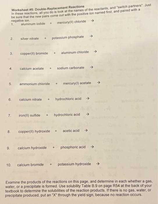 chemistry double replacement reaction worksheet practice reactions