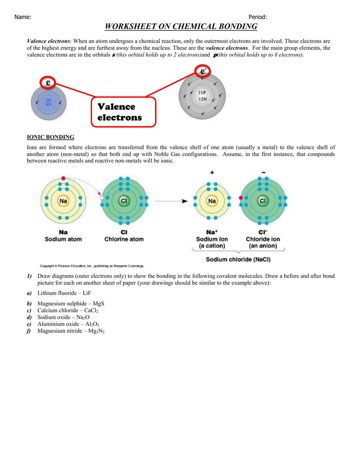 chemistry ionic and covalent bonding worksheet