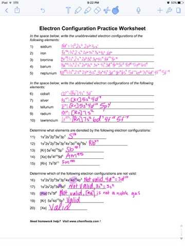 chemistry worksheet electron configuration