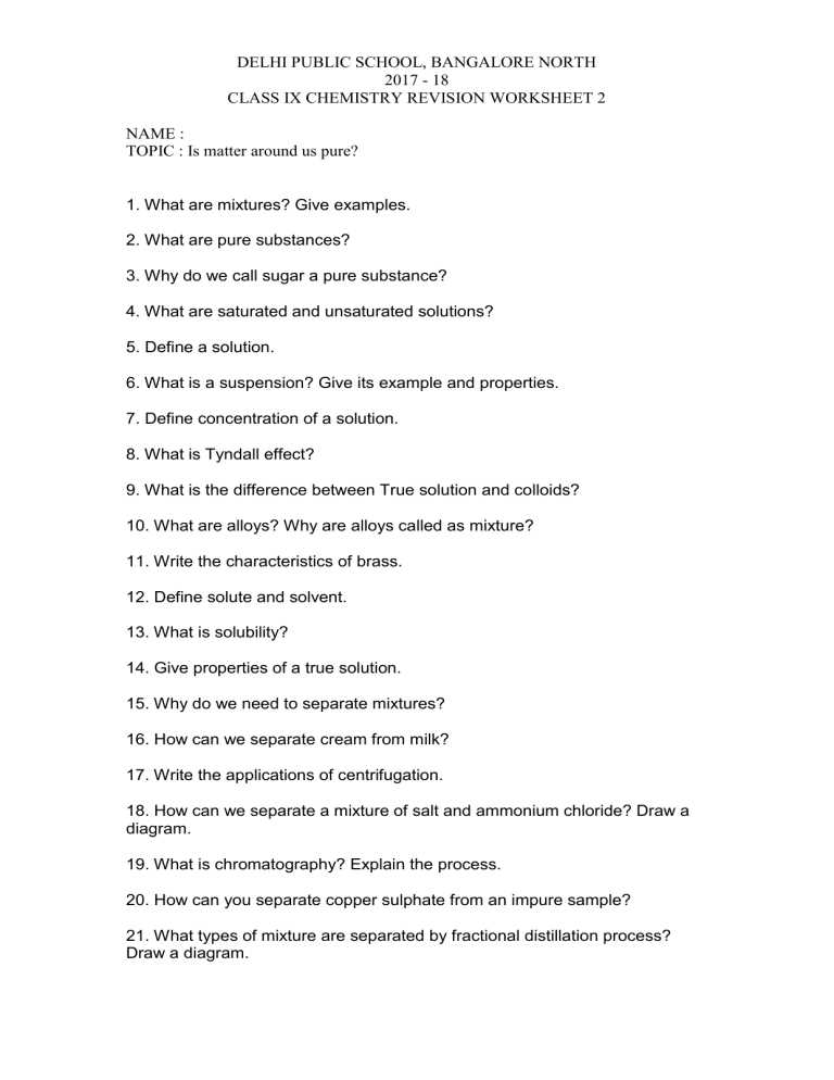 chemistry worksheet matter 2