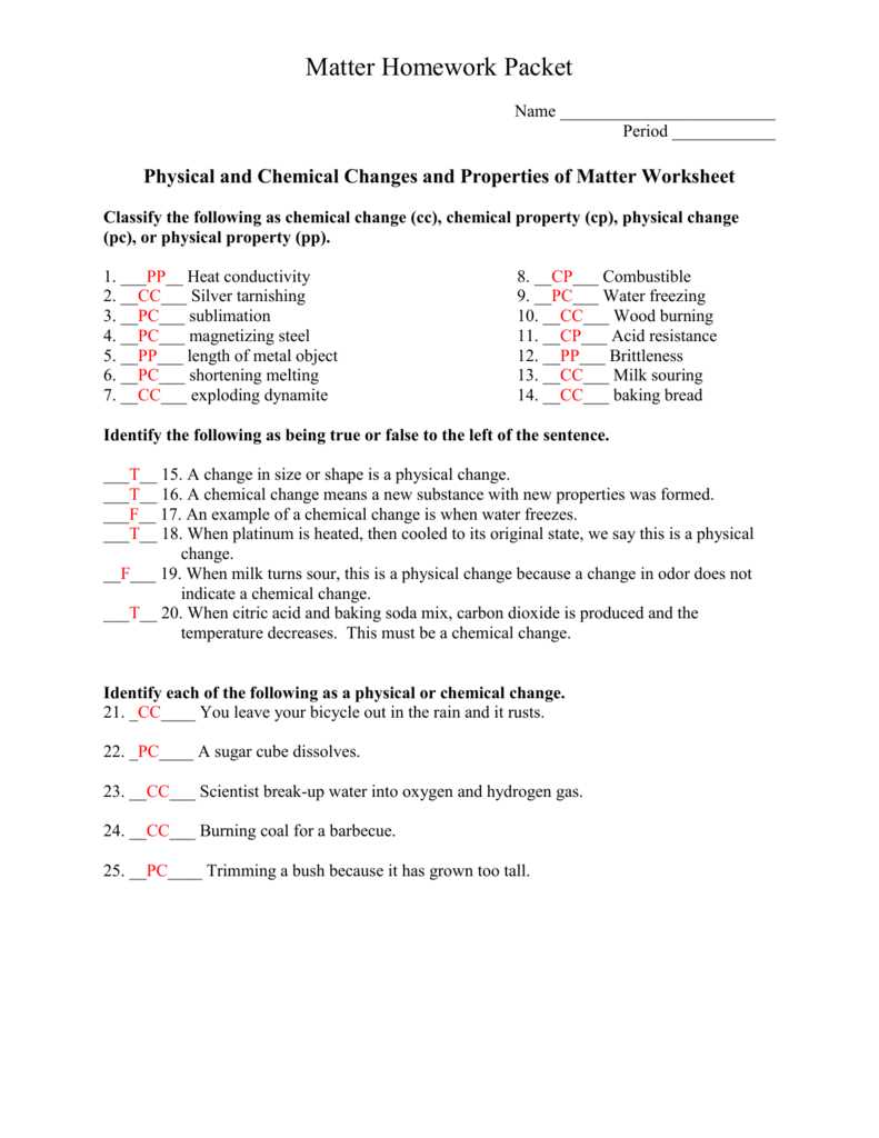 chemistry worksheet matter 2
