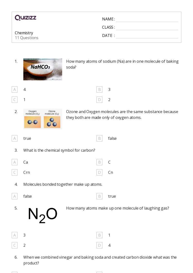 chemistry worksheets high school