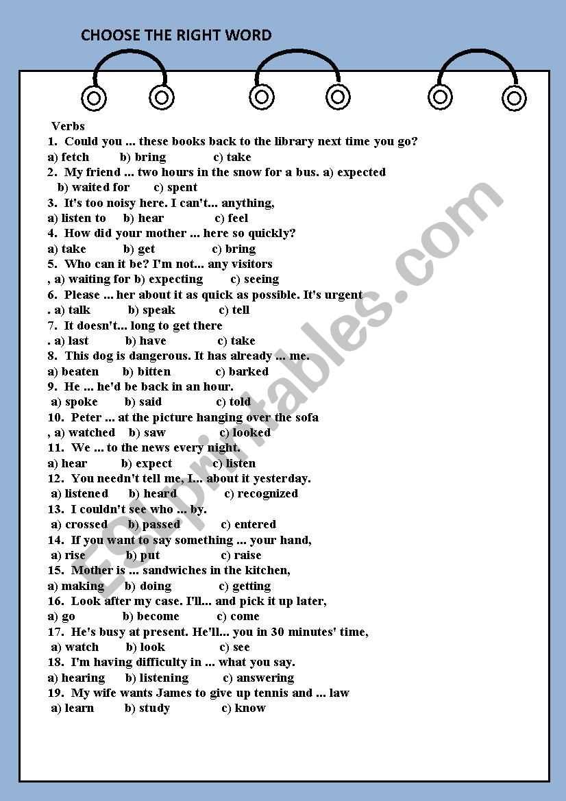 choose the correct option worksheet