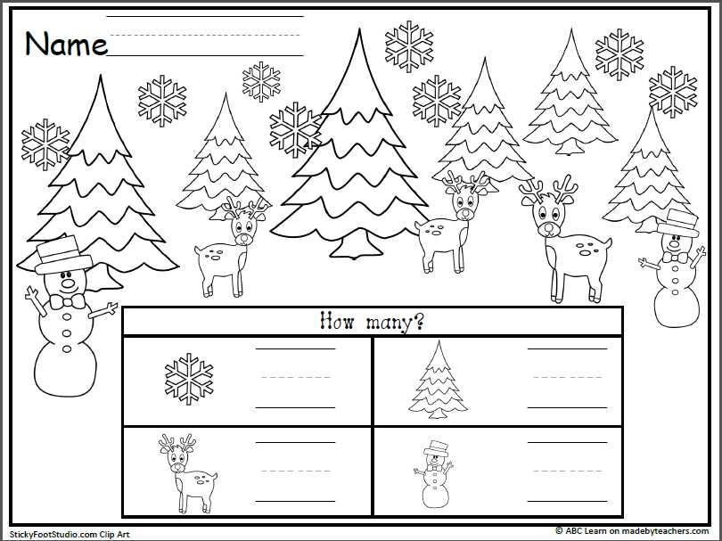 christmas counting worksheets for kindergarten