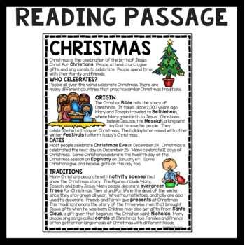 christmas day reading comprehension worksheet