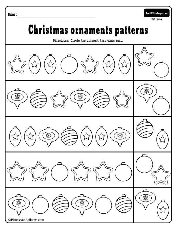 christmas pattern worksheets for kindergarten