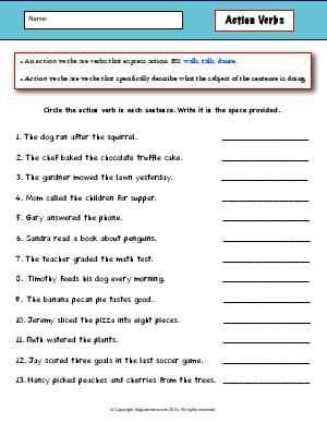 circle action words worksheet