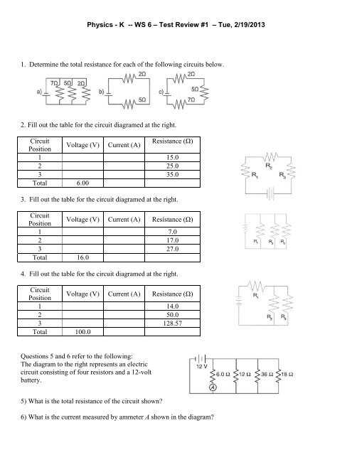 circuit worksheets