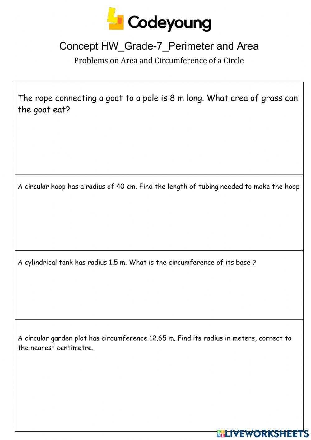circumference problem solving worksheets