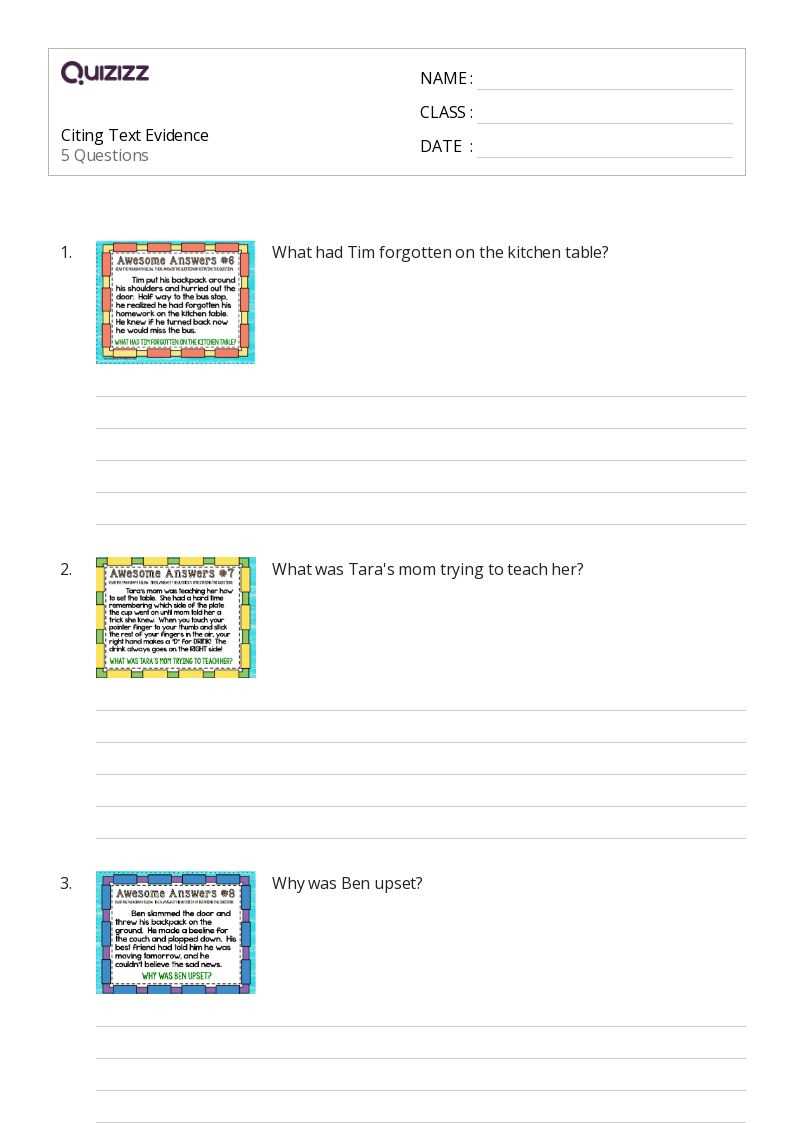 citing evidence from text worksheet