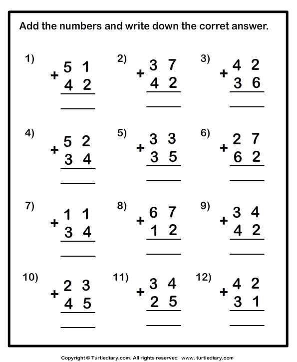 class 2 addition worksheets