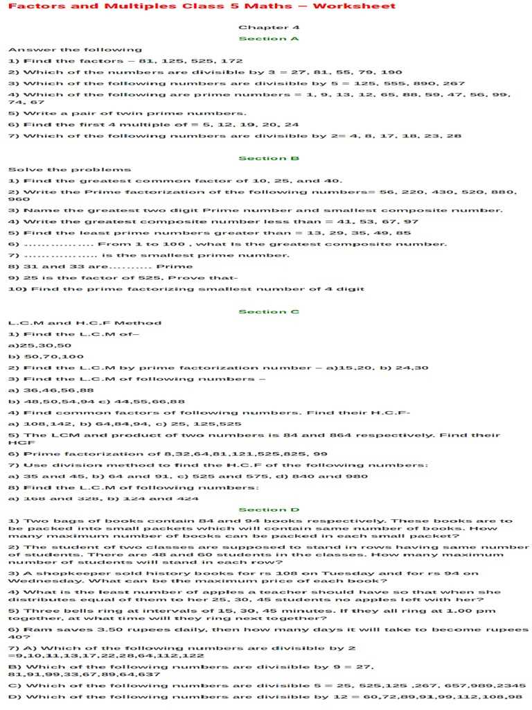 class 5 factors and multiples worksheet