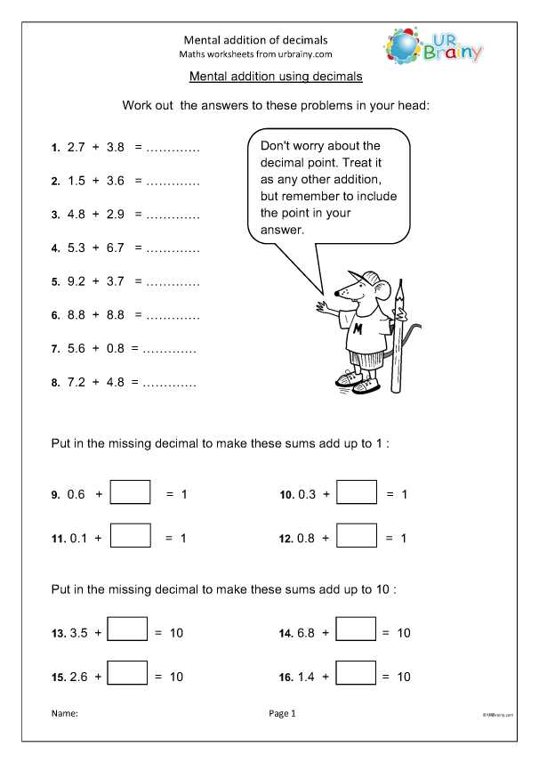 class 5 maths decimal worksheet