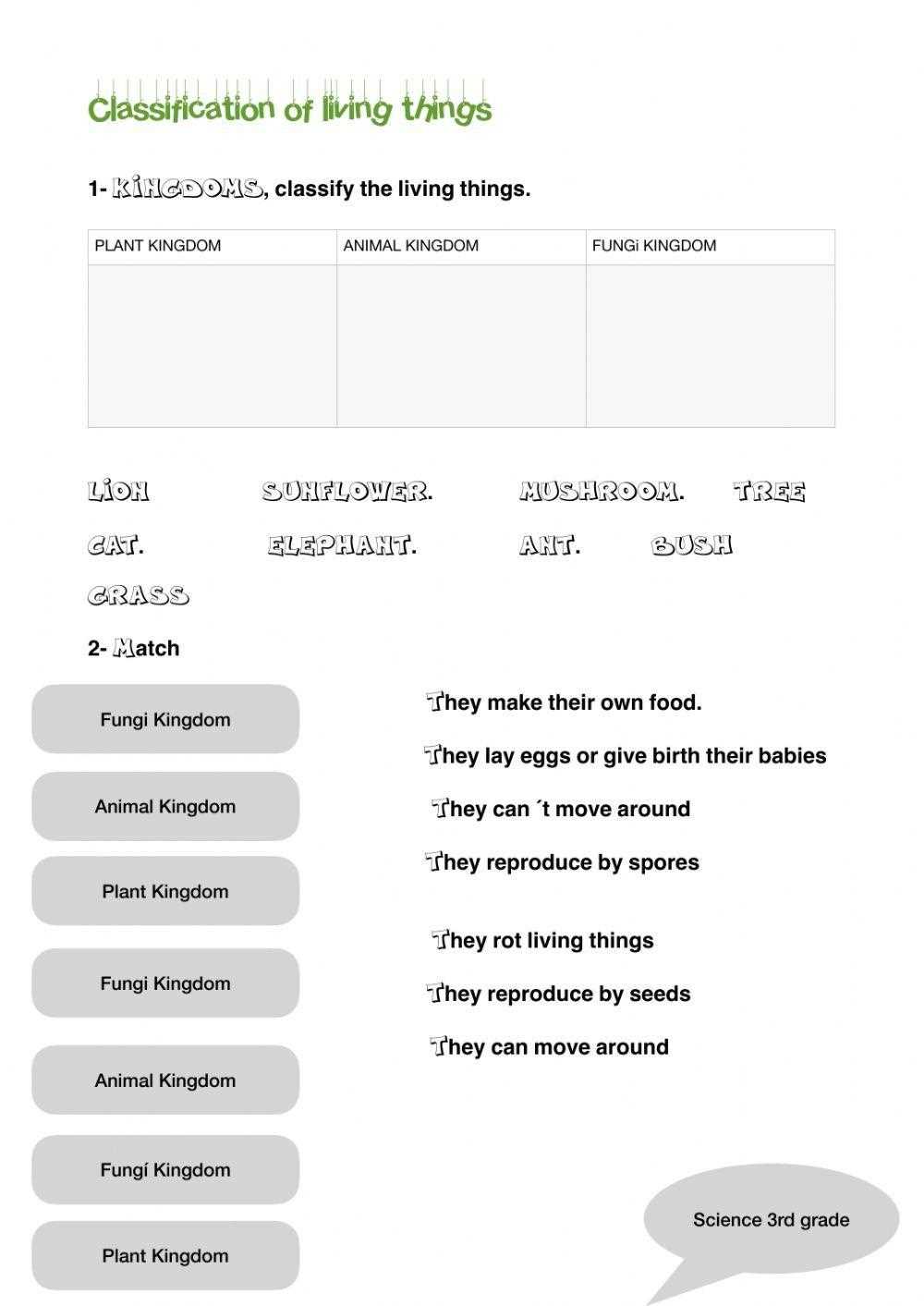 classification of living things worksheet