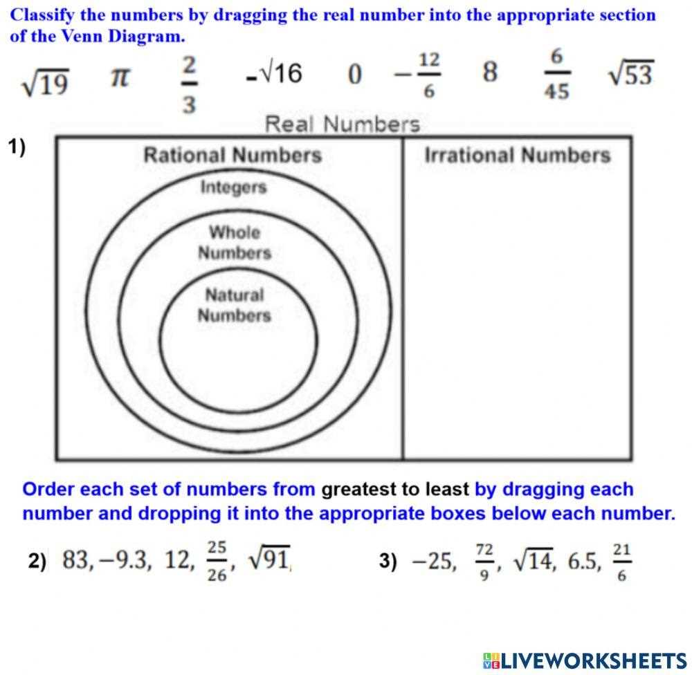 classifying using the real number system worksheet