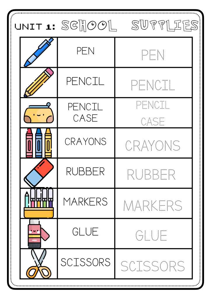 classroom materials worksheet
