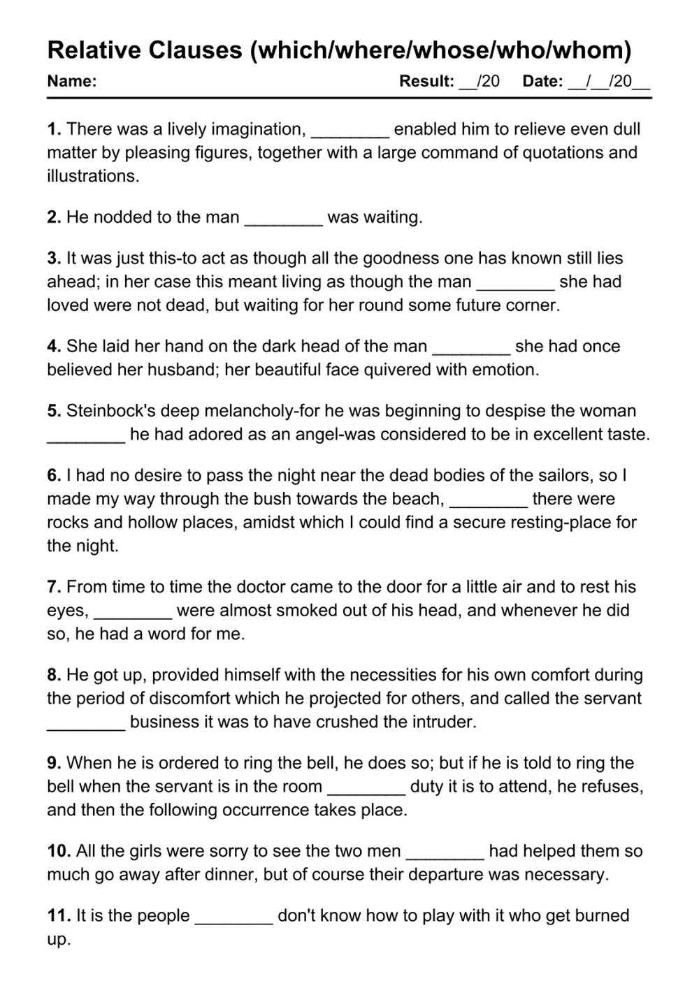 clause worksheet