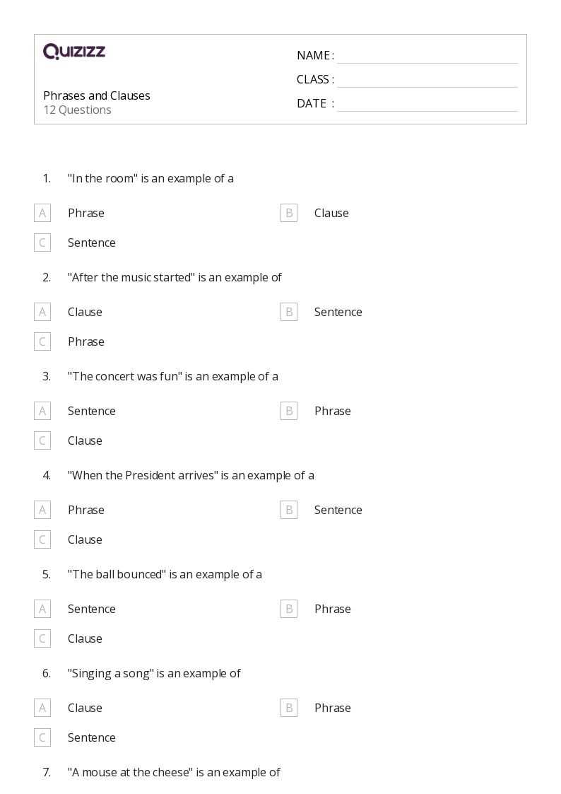 clauses worksheet for class 7
