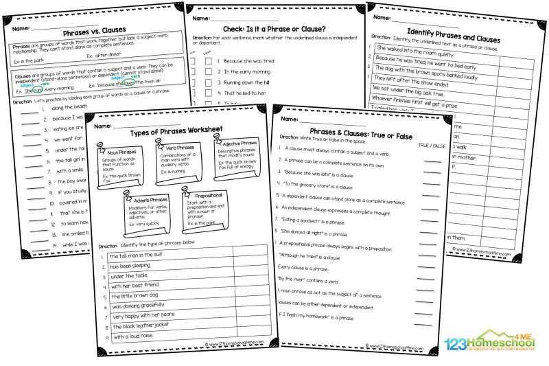 clauses worksheet for class 8